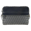 FENDI Zucchino Canvas Shoulder Bag Navy Silver Auth ki6624V-2