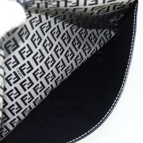 FENDI Zucchino Canvas Shoulder Bag Navy Silver Auth ki6624V
