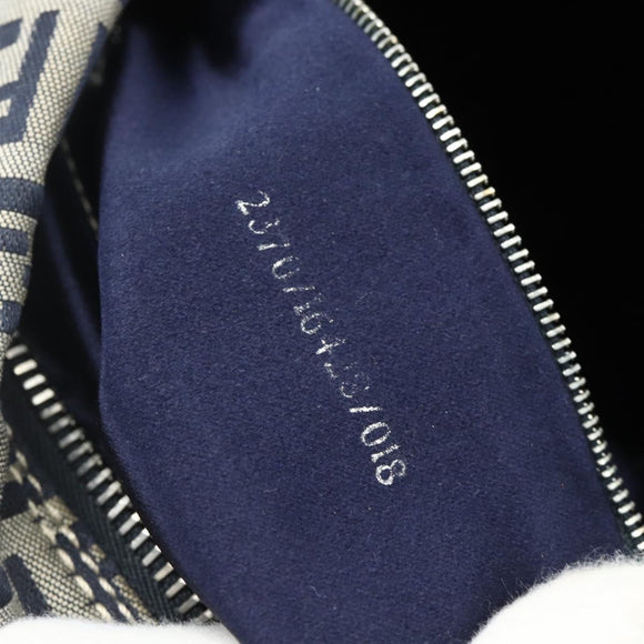 FENDI Zucchino Canvas Shoulder Bag Navy Silver Auth ki6624V