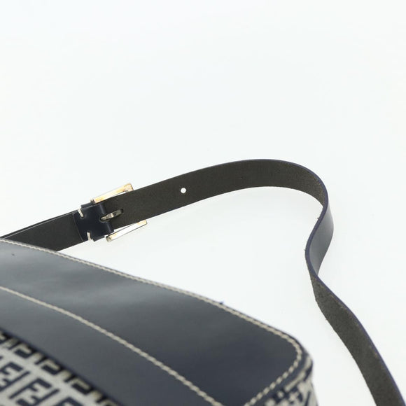 FENDI Zucchino Canvas Shoulder Bag Navy Silver Auth ki6624V