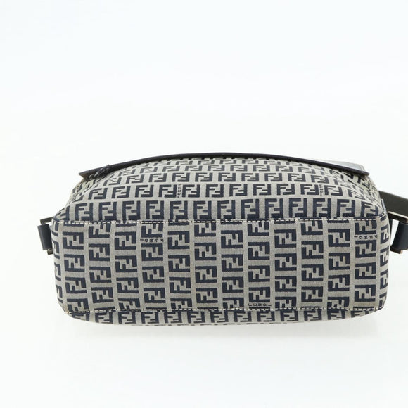 FENDI Zucchino Canvas Shoulder Bag Navy Silver Auth ki6624V