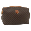 CELINE Macadam Canvas Vanity Pouch PVC Leather Brown Gold Auth ki6626A-1