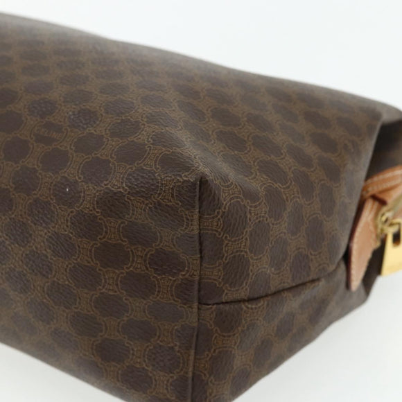 CELINE Macadam Canvas Vanity Pouch PVC Leather Brown Gold Auth ki6626A