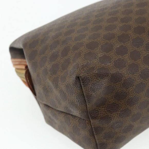 CELINE Macadam Canvas Vanity Pouch PVC Leather Brown Gold Auth ki6626A