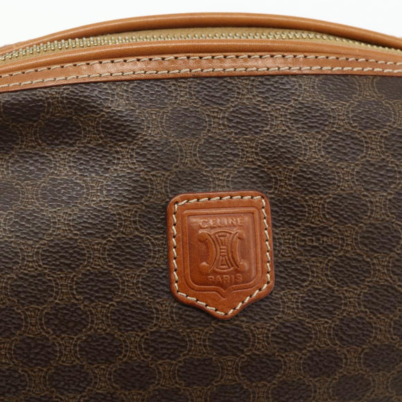 CELINE Macadam Canvas Vanity Pouch PVC Leather Brown Gold Auth ki6626A