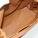 CELINE Macadam Canvas Vanity Pouch PVC Leather Brown Gold Auth ki6626A-10