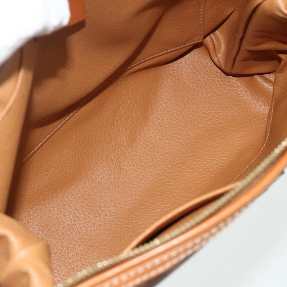 CELINE Macadam Canvas Vanity Pouch PVC Leather Brown Gold Auth ki6626A