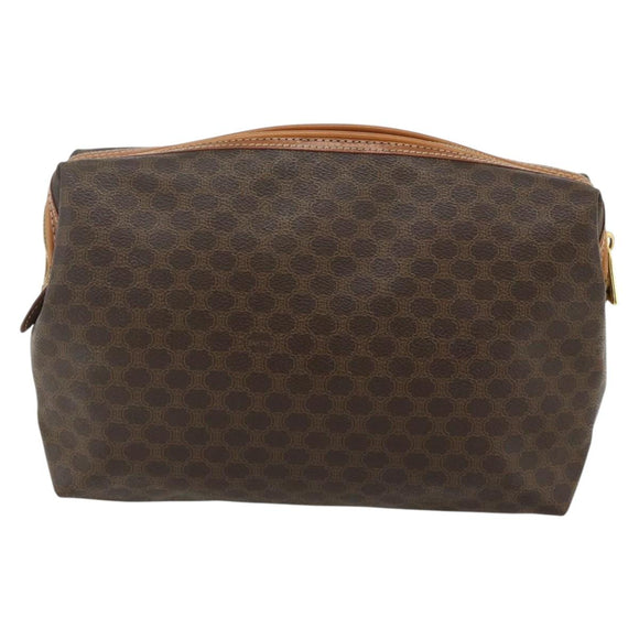 CELINE Macadam Canvas Vanity Pouch PVC Leather Brown Gold Auth ki6626A