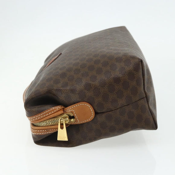 CELINE Macadam Canvas Vanity Pouch PVC Leather Brown Gold Auth ki6626A