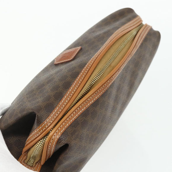 CELINE Macadam Canvas Vanity Pouch PVC Leather Brown Gold Auth ki6626A