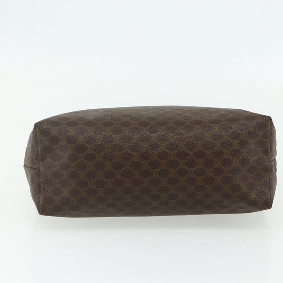 CELINE Macadam Canvas Vanity Pouch PVC Leather Brown Gold Auth ki6626A