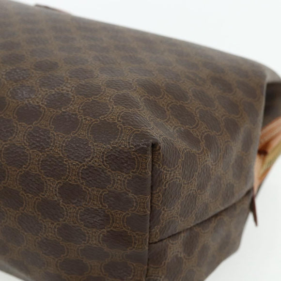 CELINE Macadam Canvas Vanity Pouch PVC Leather Brown Gold Auth ki6626A