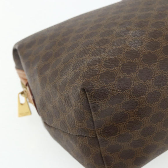 CELINE Macadam Canvas Vanity Pouch PVC Leather Brown Gold Auth ki6626A