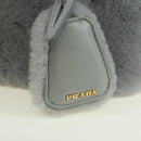 PRADA MONTONE Faux Fur Galleria Shoulder Bag Fur 2way Gray Gold Auth ki6631M-17