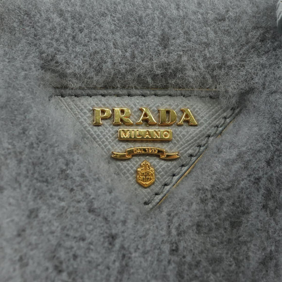 PRADA MONTONE Faux Fur Galleria Shoulder Bag Fur 2way Gray Gold Auth ki6631M