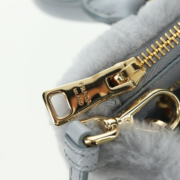 PRADA MONTONE Faux Fur Galleria Shoulder Bag Fur 2way Gray Gold Auth ki6631M