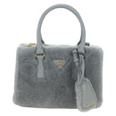 PRADA MONTONE Faux Fur Galleria Shoulder Bag Fur 2way Gray Gold Auth ki6631M-2
