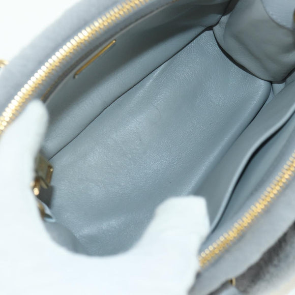 PRADA MONTONE Faux Fur Galleria Shoulder Bag Fur 2way Gray Gold Auth ki6631M