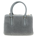 PRADA MONTONE Faux Fur Galleria Shoulder Bag Fur 2way Gray Gold Auth ki6631M-3