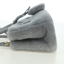 PRADA MONTONE Faux Fur Galleria Shoulder Bag Fur 2way Gray Gold Auth ki6631M-4