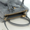 PRADA MONTONE Faux Fur Galleria Shoulder Bag Fur 2way Gray Gold Auth ki6631M-6