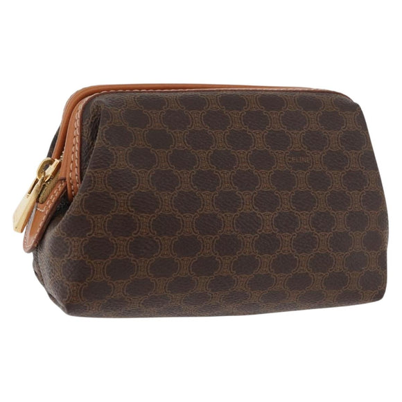 CELINE Macadam Canvas Pouch PVC Leather Brown Gold Auth ki6632A