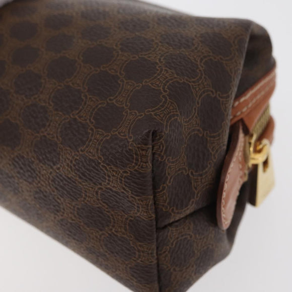 CELINE Macadam Canvas Pouch PVC Leather Brown Gold Auth ki6632A