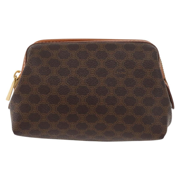 CELINE Macadam Canvas Pouch PVC Leather Brown Gold Auth ki6632A