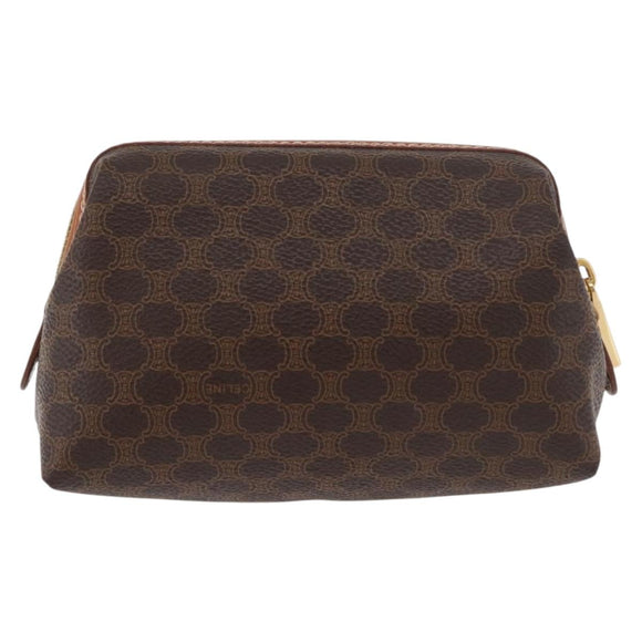 CELINE Macadam Canvas Pouch PVC Leather Brown Gold Auth ki6632A