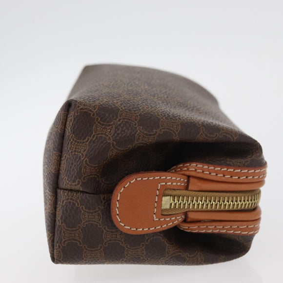 CELINE Macadam Canvas Pouch PVC Leather Brown Gold Auth ki6632A