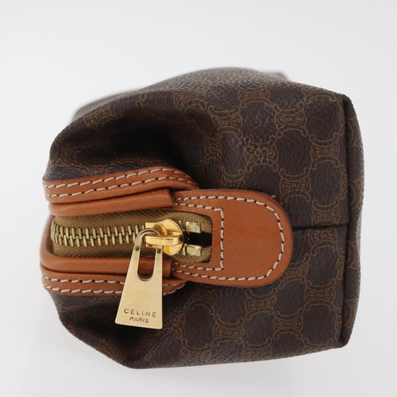 CELINE Macadam Canvas Pouch PVC Leather Brown Gold Auth ki6632A