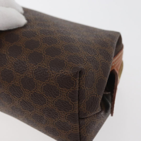 CELINE Macadam Canvas Pouch PVC Leather Brown Gold Auth ki6632A