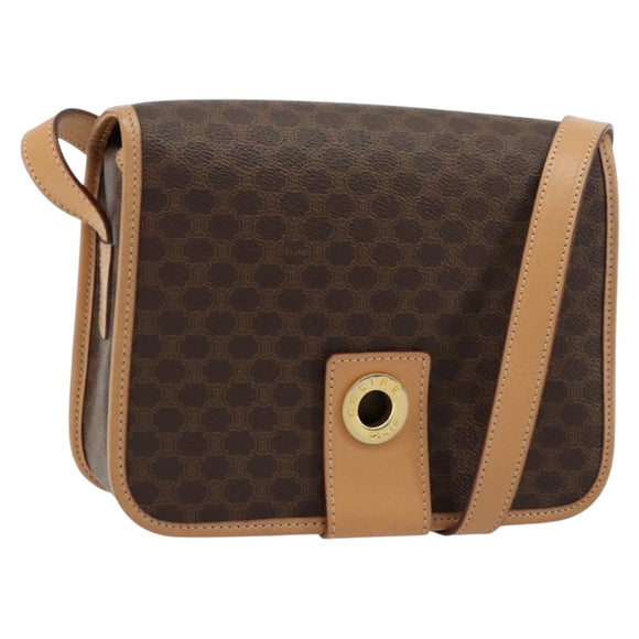 CELINE Macadam Canvas Shoulder Bag PVC Leather Brown Gold Auth ki6633A