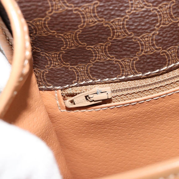 CELINE Macadam Canvas Shoulder Bag PVC Leather Brown Gold Auth ki6633A