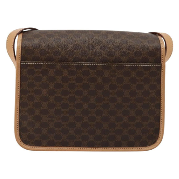 CELINE Macadam Canvas Shoulder Bag PVC Leather Brown Gold Auth ki6633A