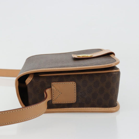 CELINE Macadam Canvas Shoulder Bag PVC Leather Brown Gold Auth ki6633A