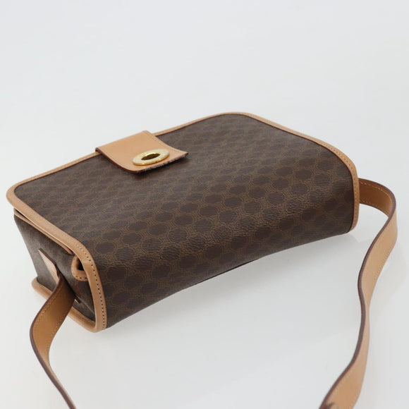 CELINE Macadam Canvas Shoulder Bag PVC Leather Brown Gold Auth ki6633A