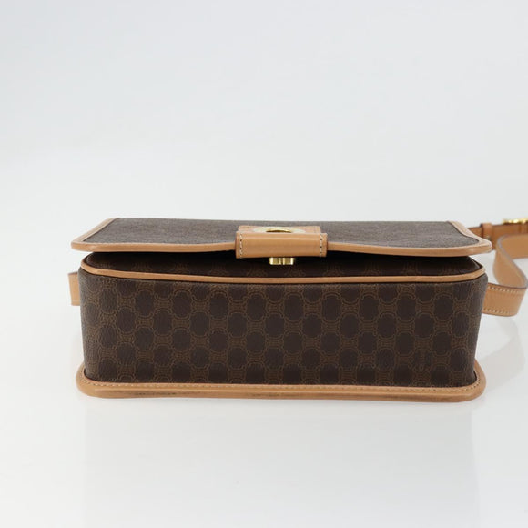 CELINE Macadam Canvas Shoulder Bag PVC Leather Brown Gold Auth ki6633A