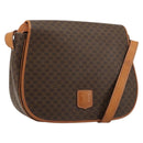 CELINE Macadam Canvas Shoulder Bag PVC Leather Brown Gold Auth ki6634A-1