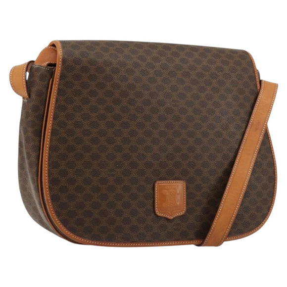 CELINE Macadam Canvas Shoulder Bag PVC Leather Brown Gold Auth ki6634A