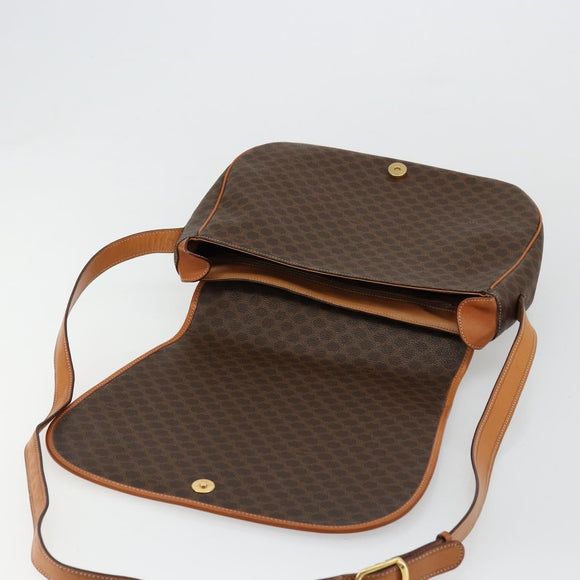 CELINE Macadam Canvas Shoulder Bag PVC Leather Brown Gold Auth ki6634A