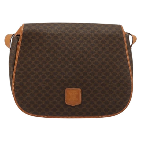 CELINE Macadam Canvas Shoulder Bag PVC Leather Brown Gold Auth ki6634A