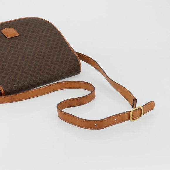 CELINE Macadam Canvas Shoulder Bag PVC Leather Brown Gold Auth ki6634A