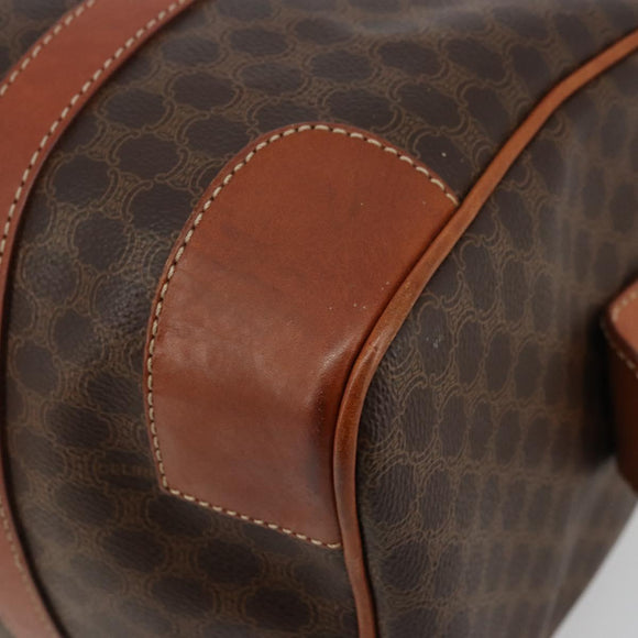 CELINE Macadam Canvas Boston Bag PVC Leather Brown Gold Auth ki6639A
