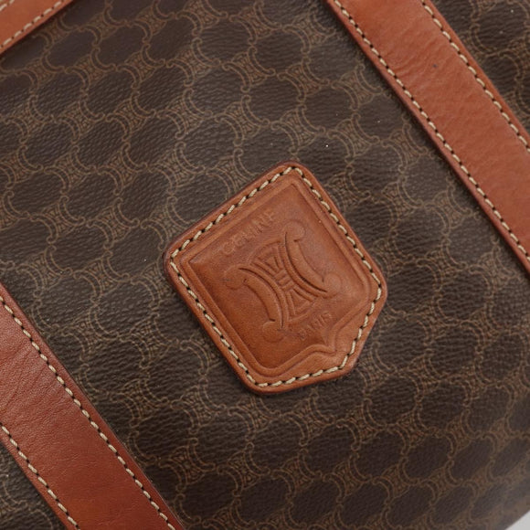 CELINE Macadam Canvas Boston Bag PVC Leather Brown Gold Auth ki6639A