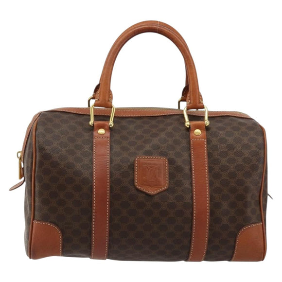 CELINE Macadam Canvas Boston Bag PVC Leather Brown Gold Auth ki6639A