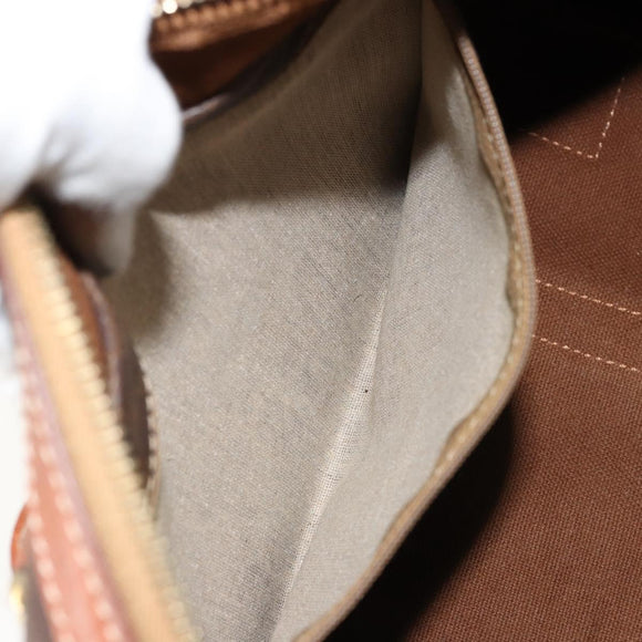 CELINE Macadam Canvas Boston Bag PVC Leather Brown Gold Auth ki6639A