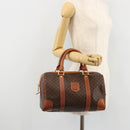 CELINE Macadam Canvas Boston Bag PVC Leather Brown Gold Auth ki6639A-23