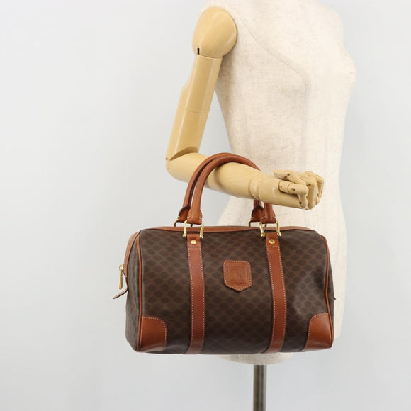 CELINE Macadam Canvas Boston Bag PVC Leather Brown Gold Auth ki6639A