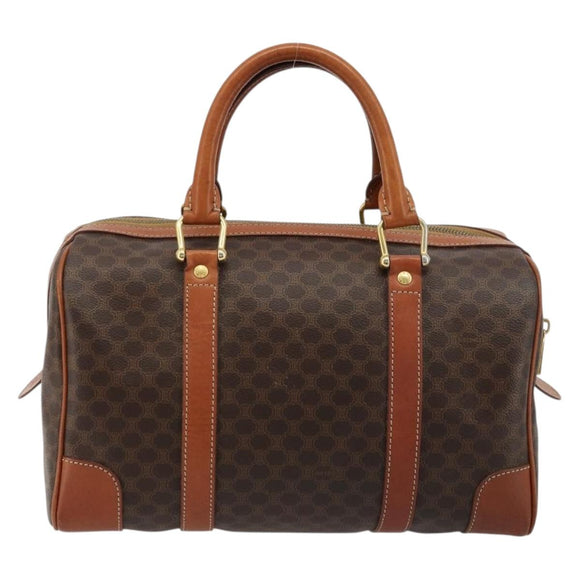 CELINE Macadam Canvas Boston Bag PVC Leather Brown Gold Auth ki6639A